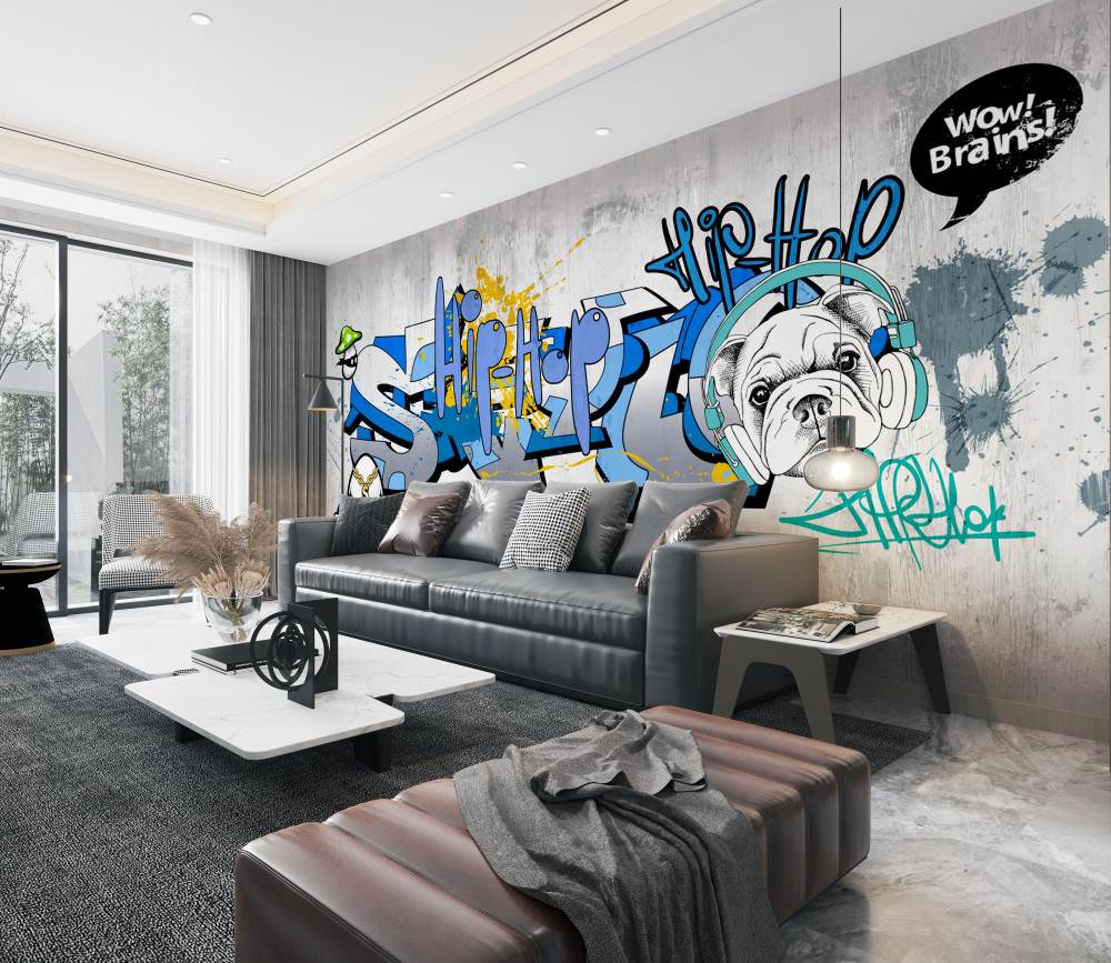 Fototapeta pies z graffiti ze słuchawkami