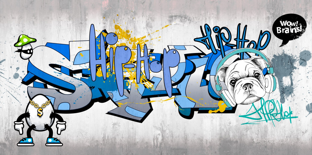 Fototapeta pies z graffiti ze słuchawkami