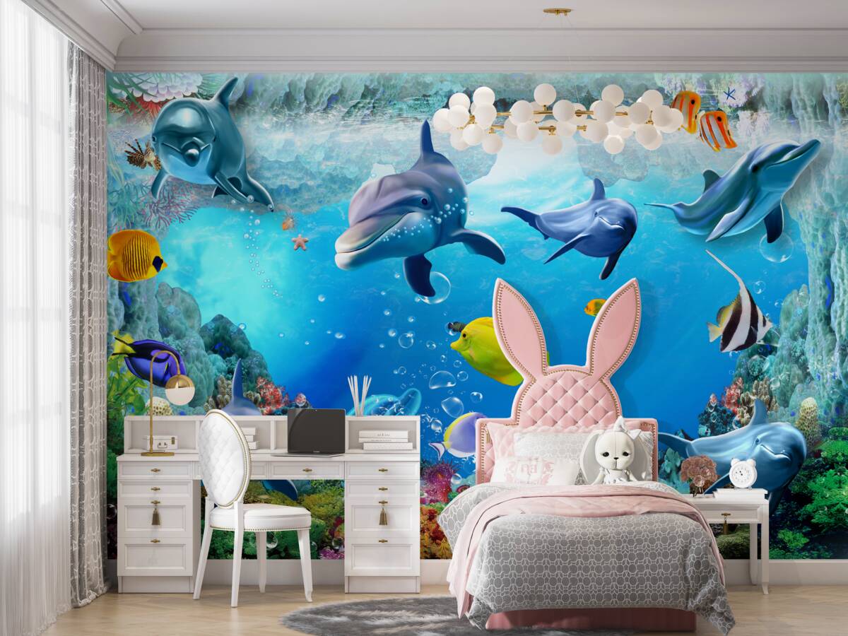 Fototapeta Delfiny i ryby w podwodnym świecie