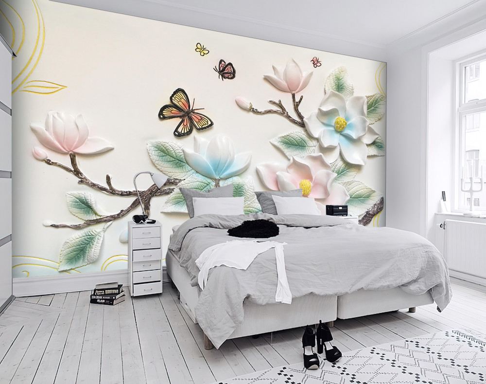 Fototapeta motyle nad kwitnącą magnolią