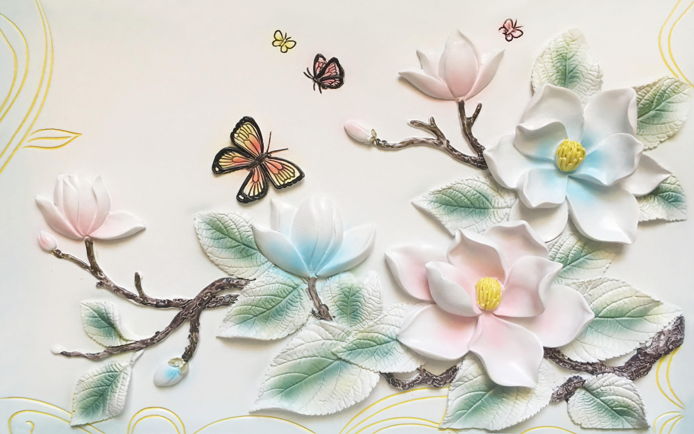 Fototapeta motyle nad kwitnącą magnolią