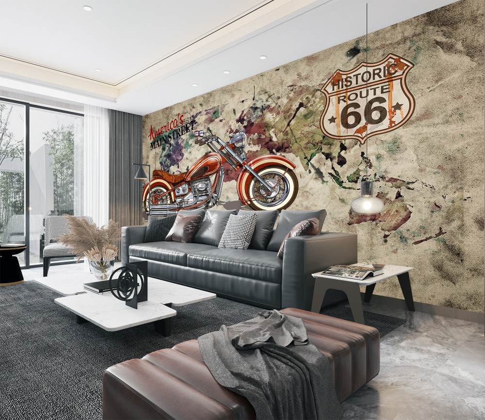 Fototapeta czerwony motocykl na ścianie