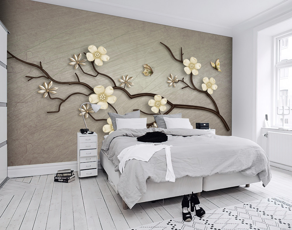 Fototapeta samotna gałąź kwitnącej białej magnolii