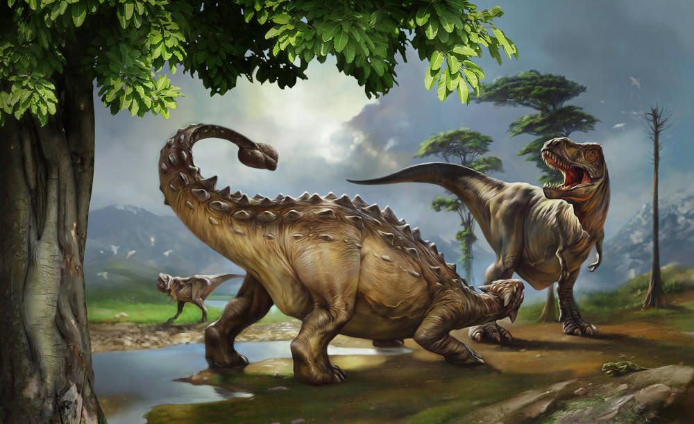 Fototapeta Ściana, dinozaur i fresk