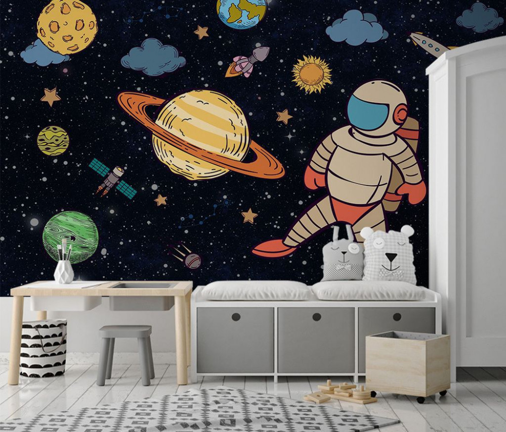 Fototapeta astronauta wśród planet