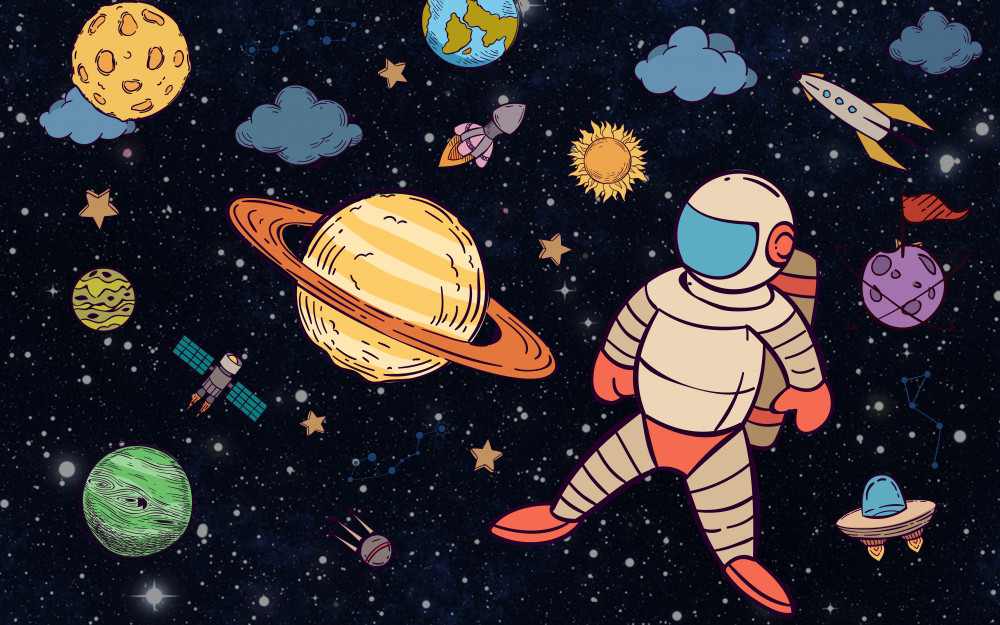 Fototapeta astronauta wśród planet