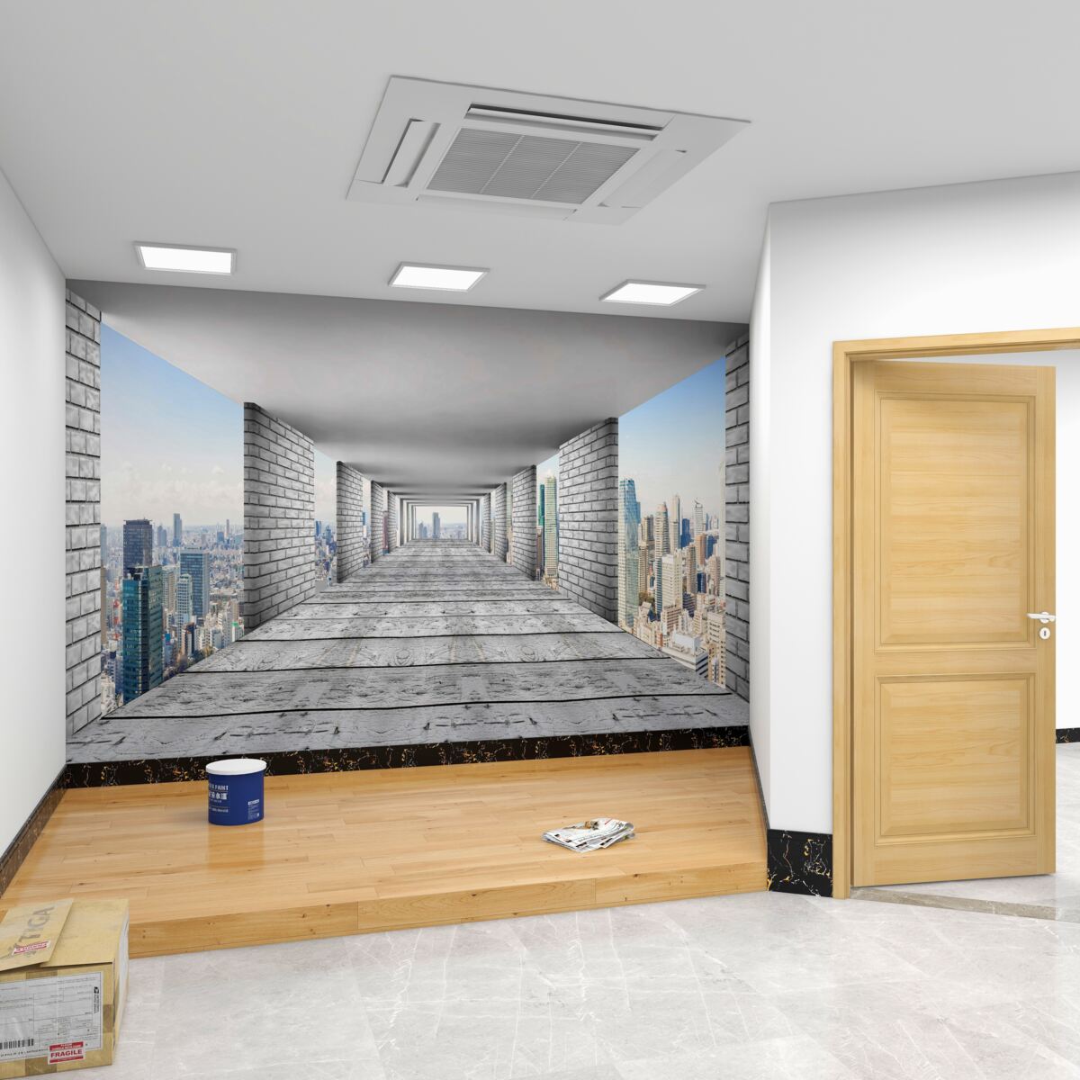 Fototapeta tunel z widokiem na miasto
