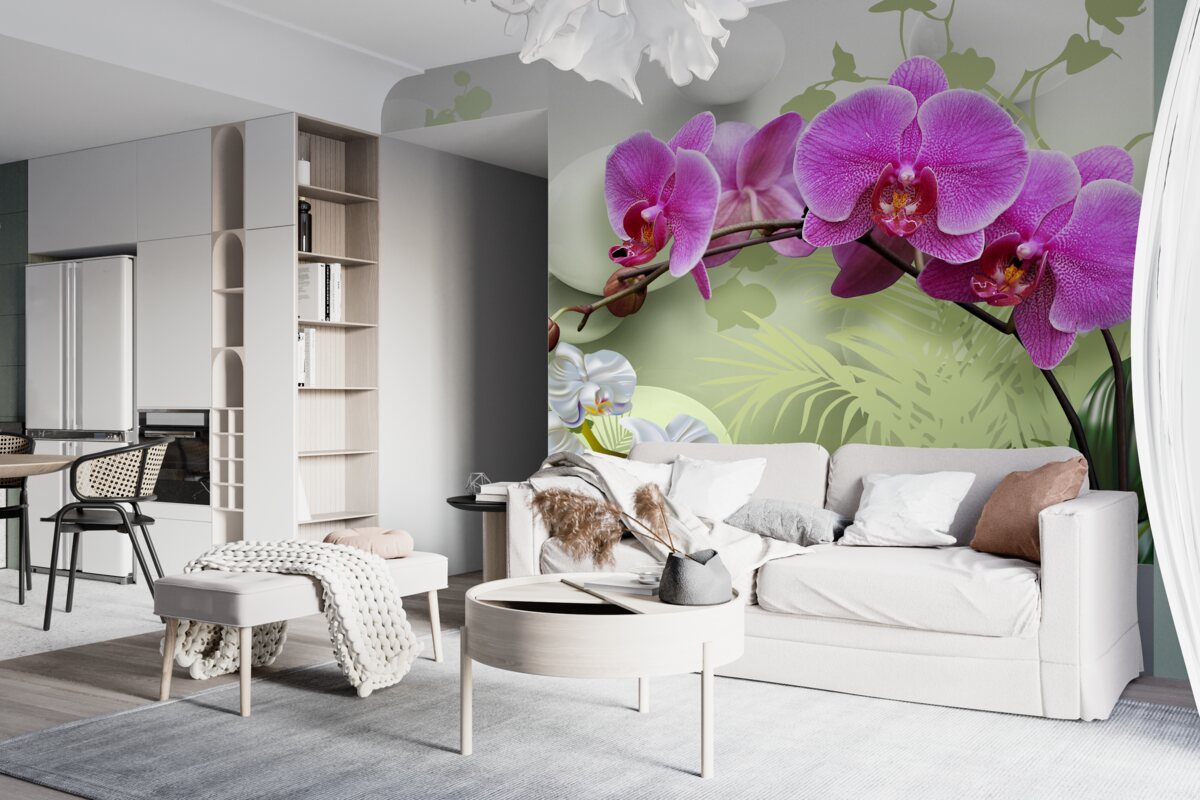 Fototapeta liliowe fioletowe orchidee na gałęziach