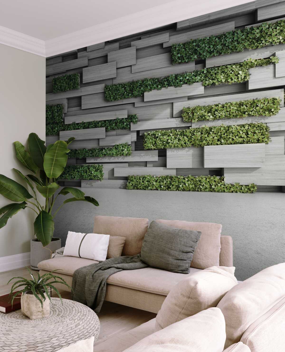 Fototapeta kamienny mur z żywą zielenią