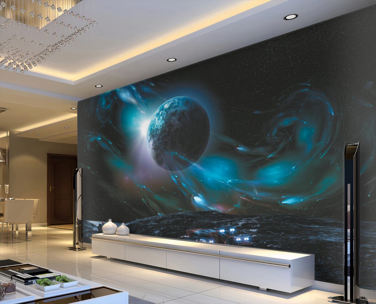 Fototapeta planeta w kosmicznej mgle w nocy