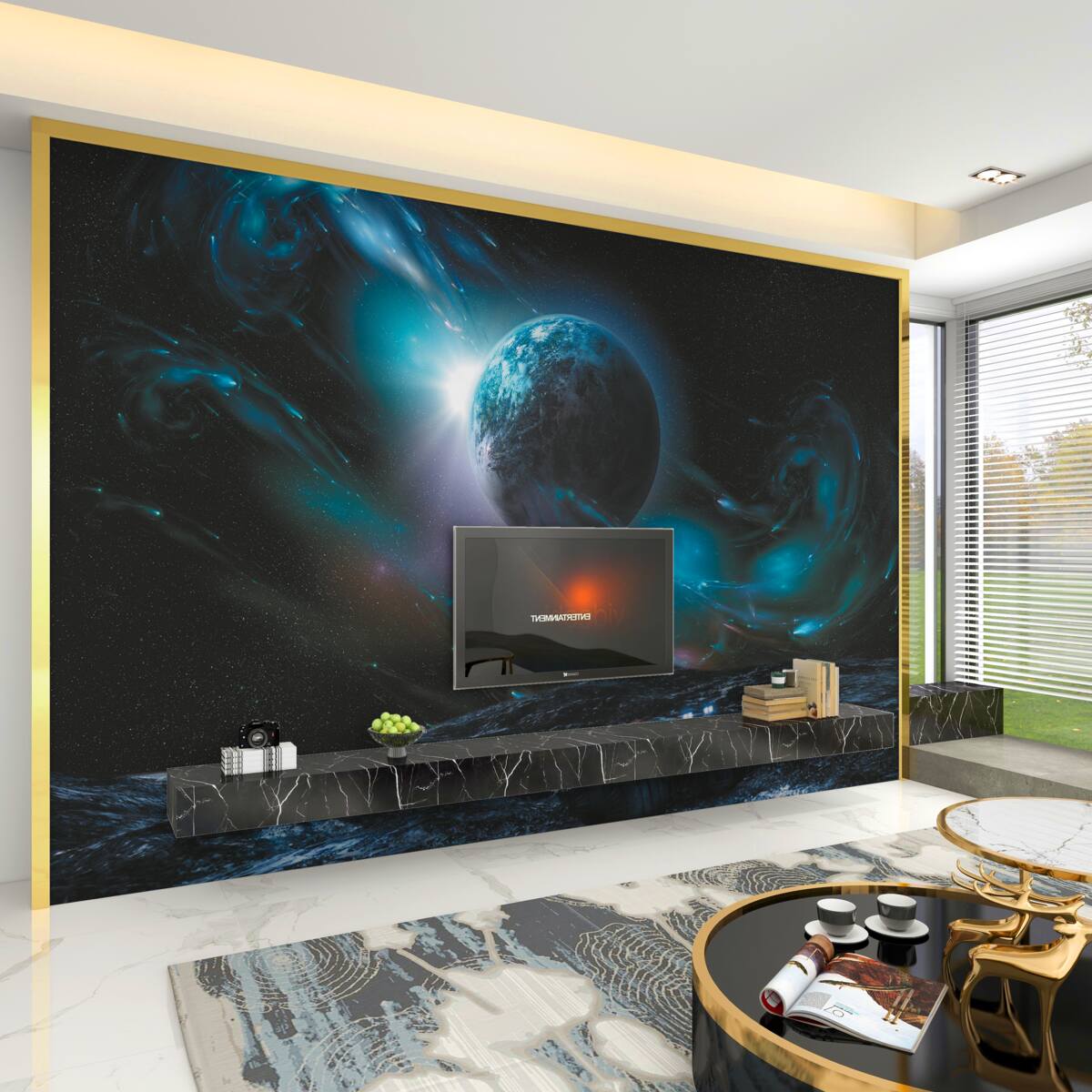 Fototapeta planeta w kosmicznej mgle w nocy