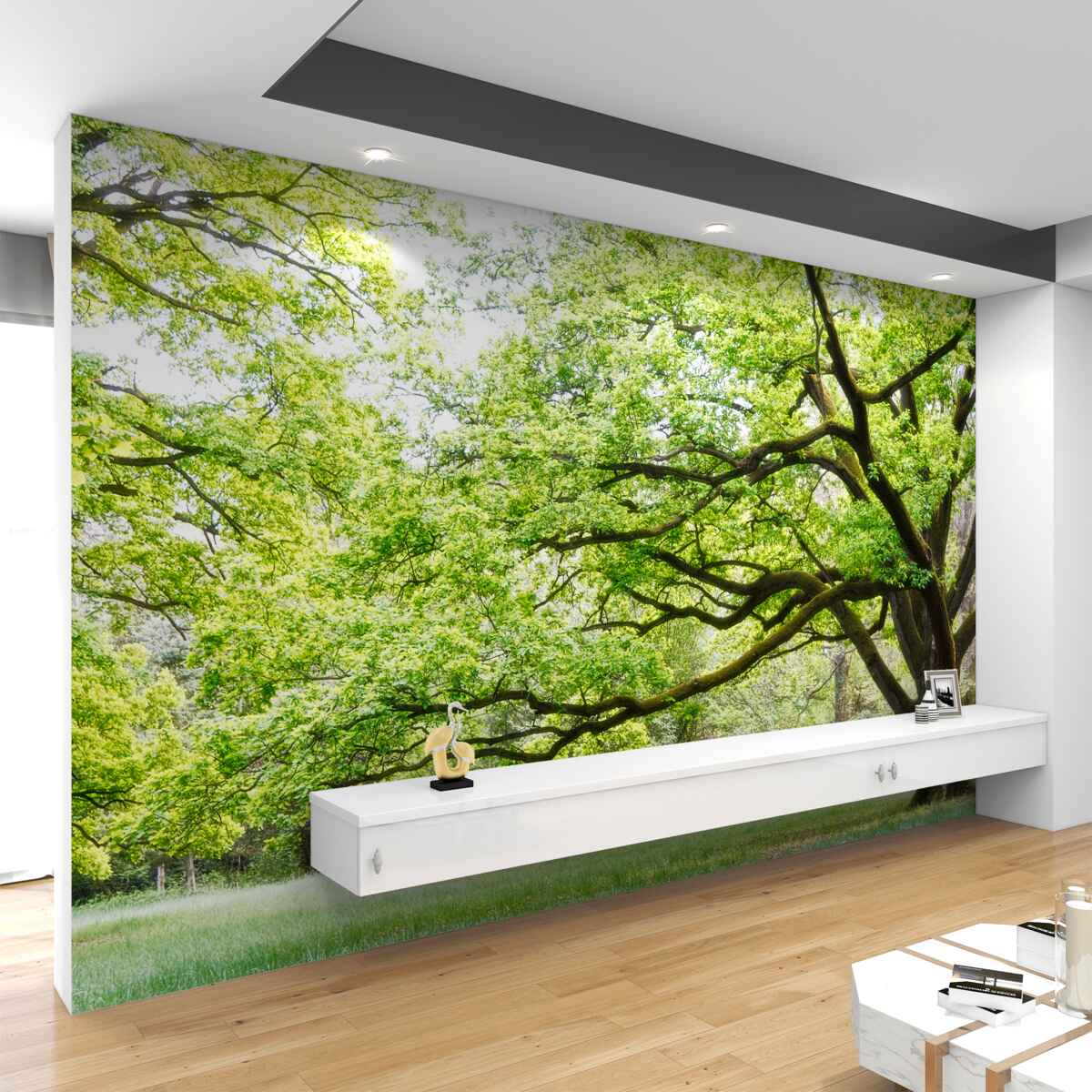 Fototapeta stare drzewo z zielonymi liśćmi