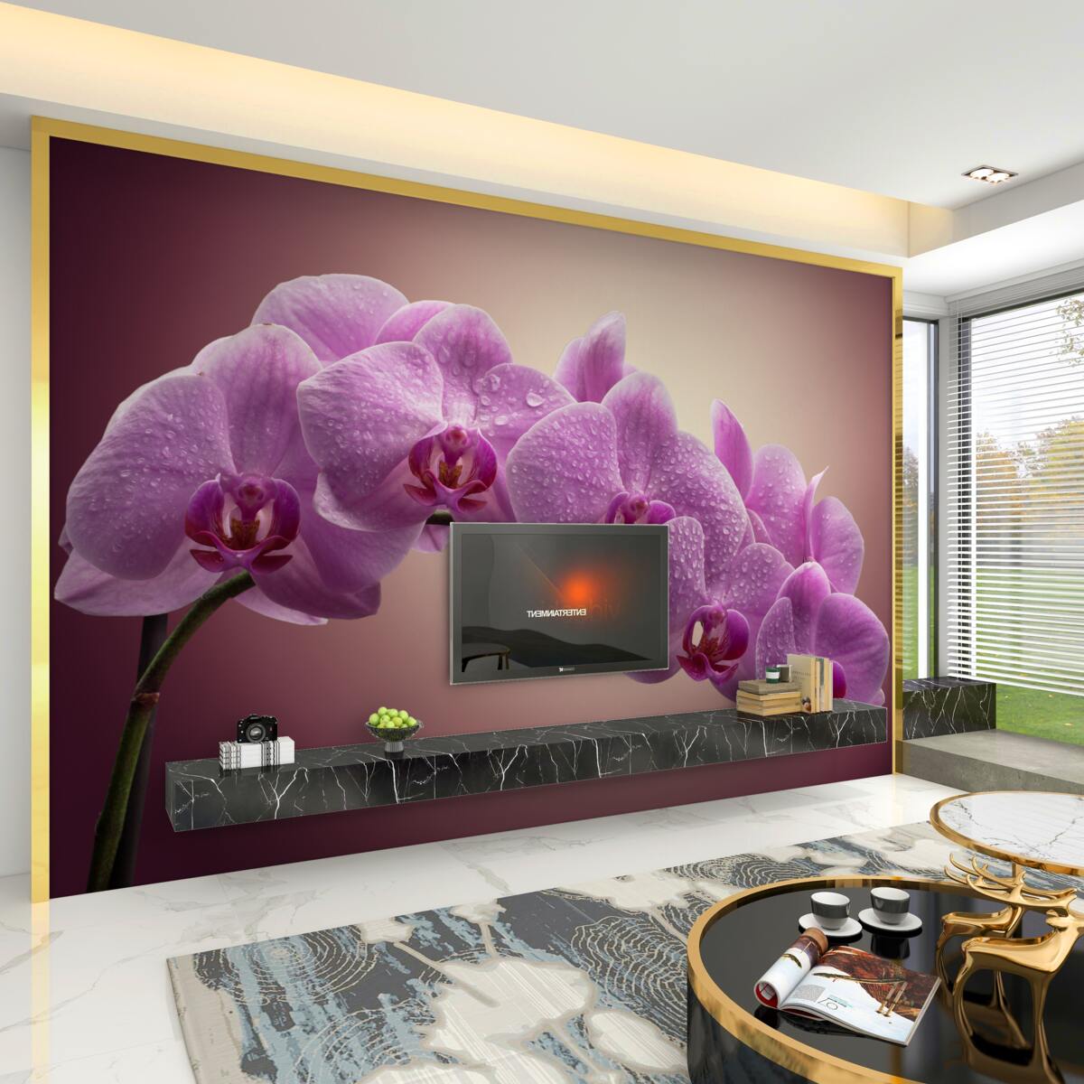 Fototapeta kwitnąca gałąź liliowej orchidei