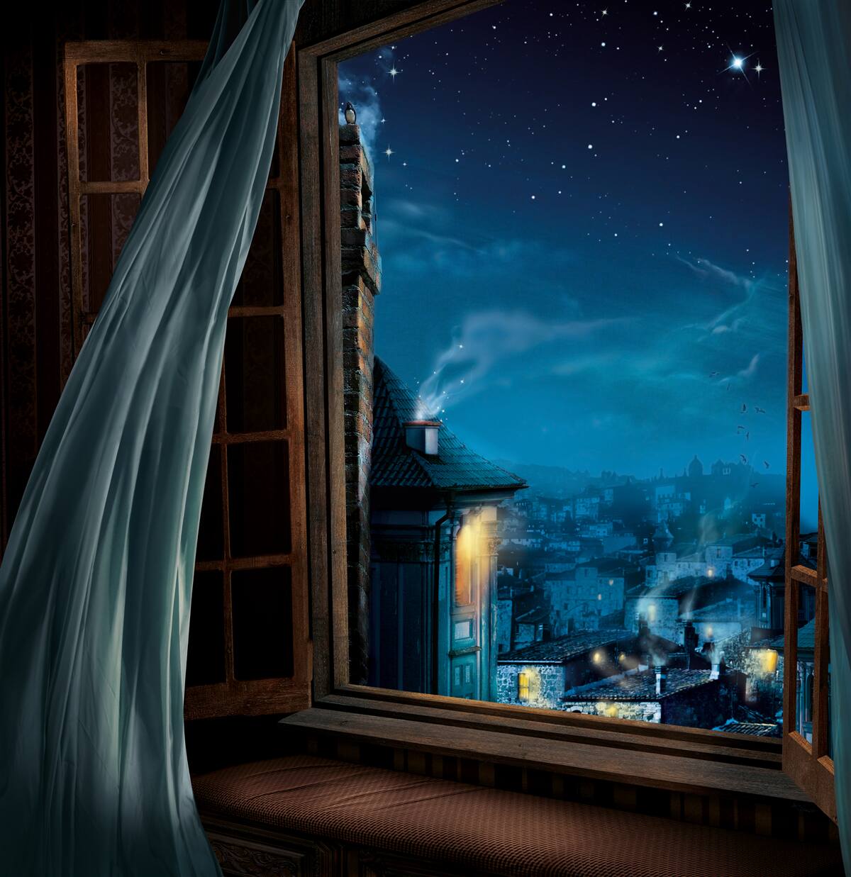 Fototapeta nocne niebo z okna