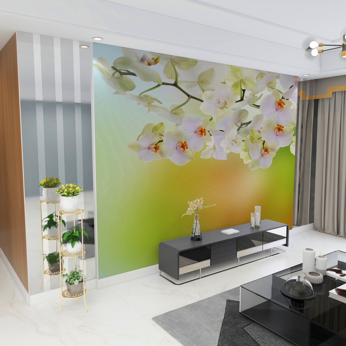 Fototapeta duże białe kwiaty orchidei na gałęzi