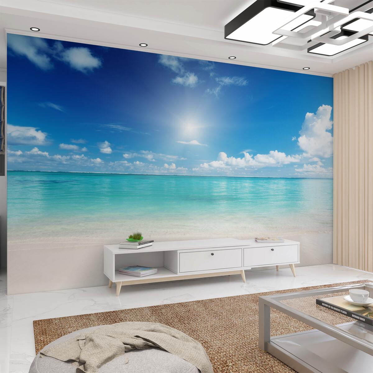 Fototapeta spokojna woda w pobliżu piaszczystej plaży
