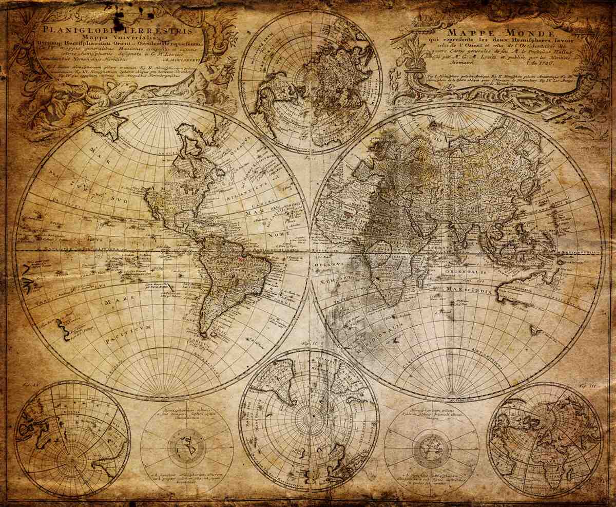 Fototapeta stara mapa z wyspami i kontynentami