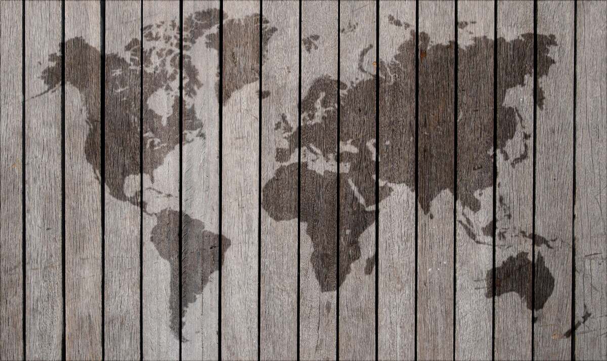 Fototapeta mapa świata na desce parkietowej