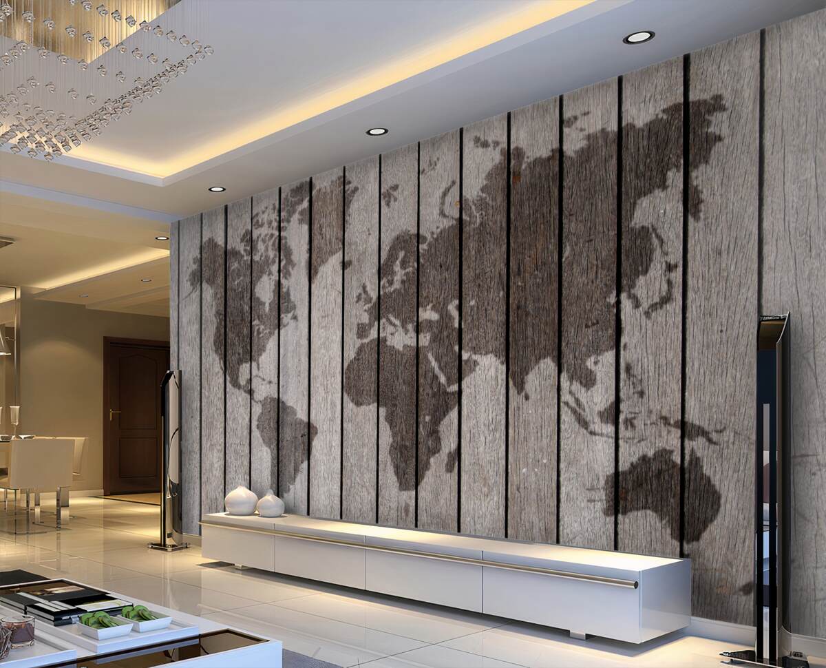 Fototapeta mapa świata na desce parkietowej
