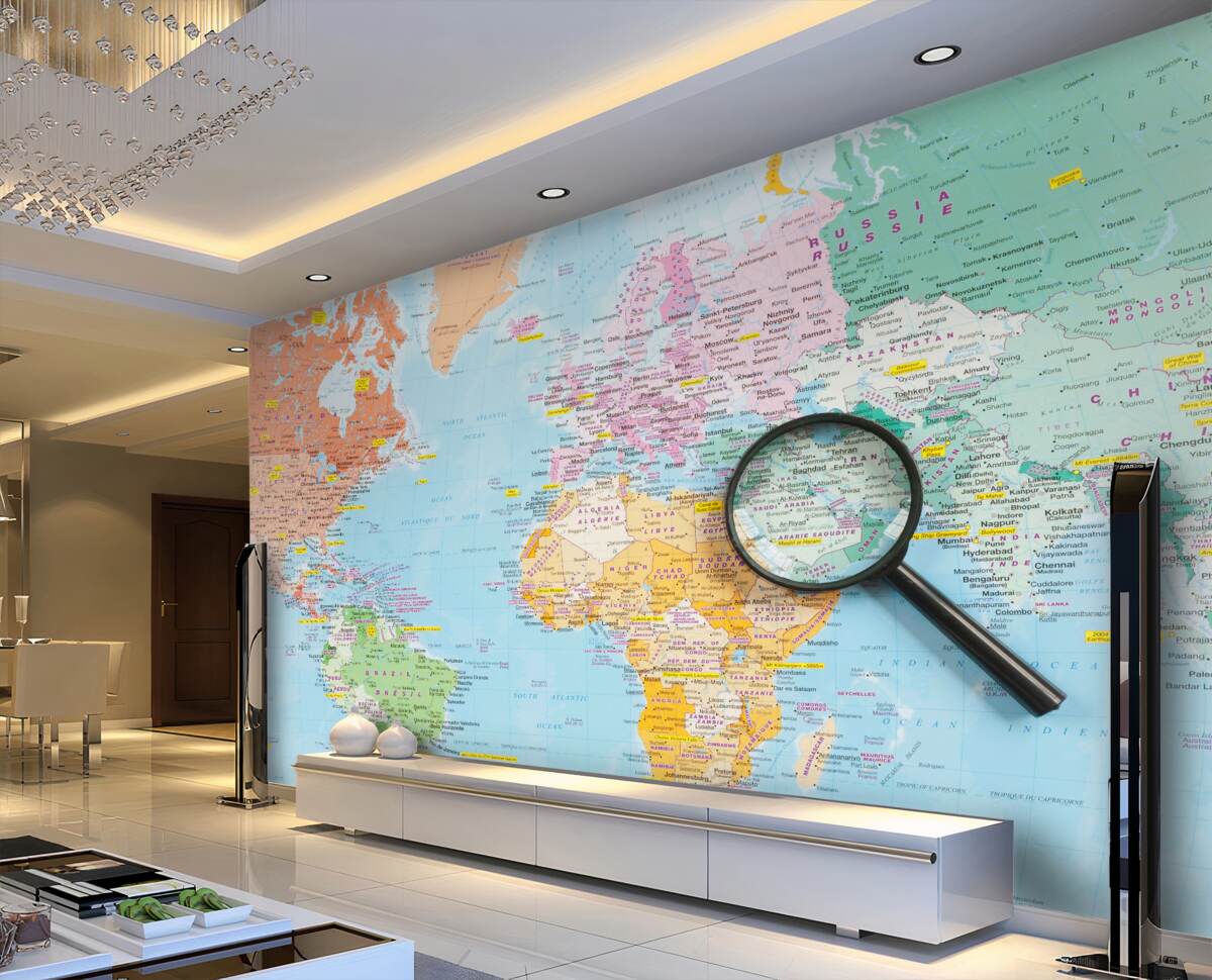 Fototapeta mapa świata z kolorowym szkłem powiększającym
