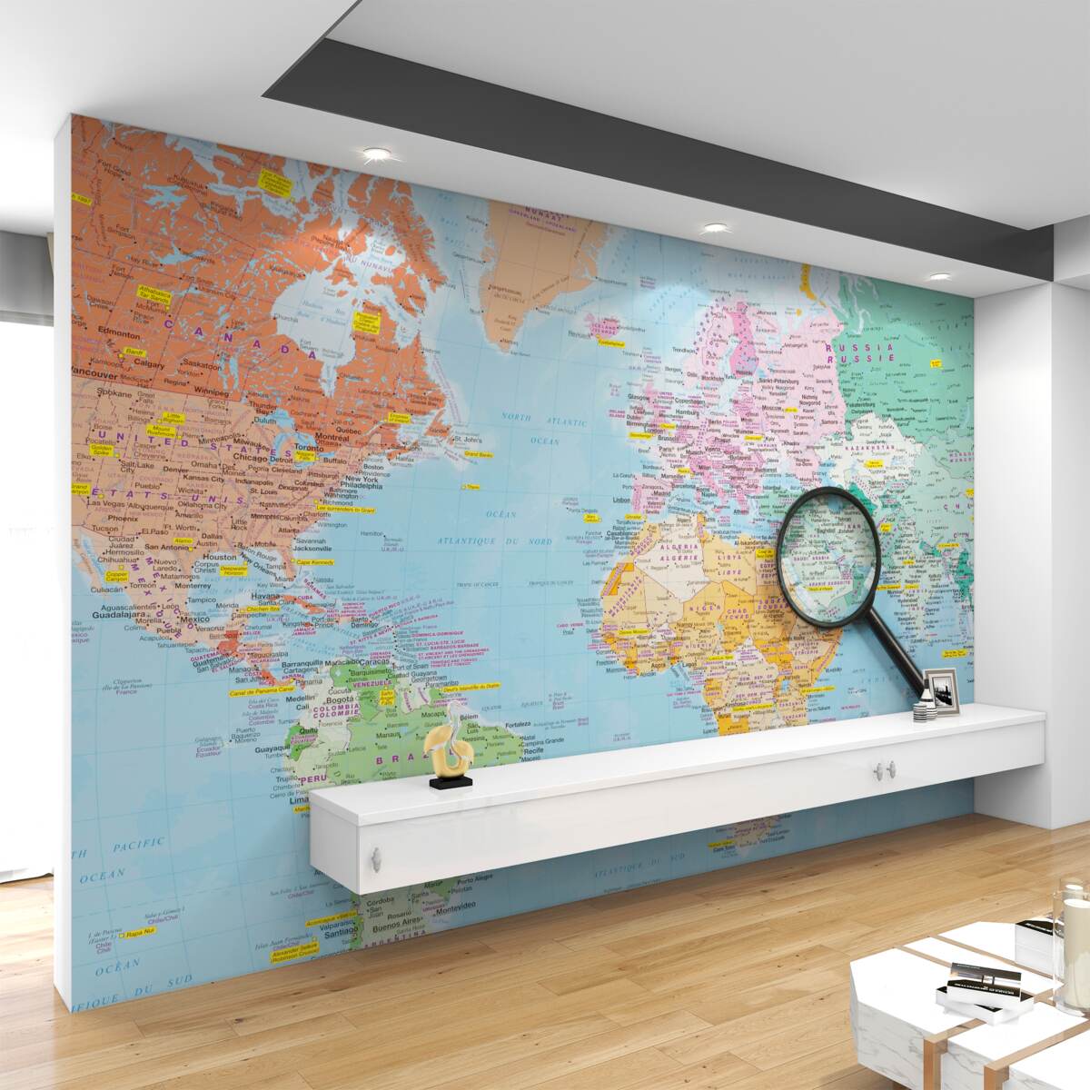 Fototapeta mapa świata z kolorowym szkłem powiększającym
