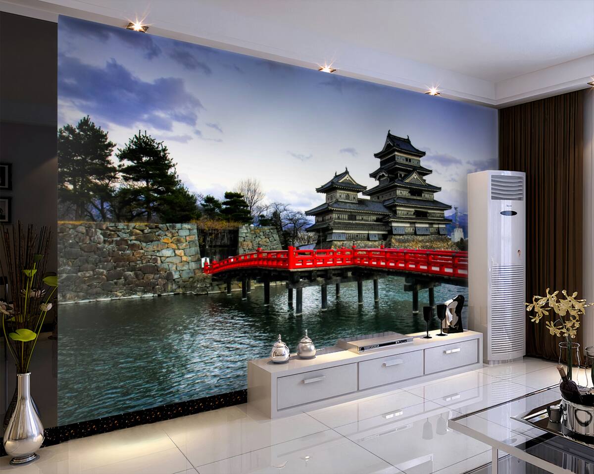 Fototapeta czerwony most nad rzeką w Japonii