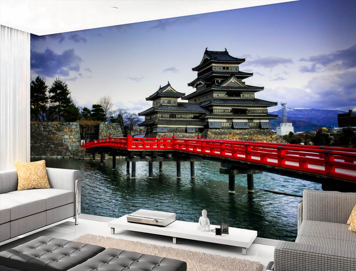 Fototapeta czerwony most nad rzeką w Japonii