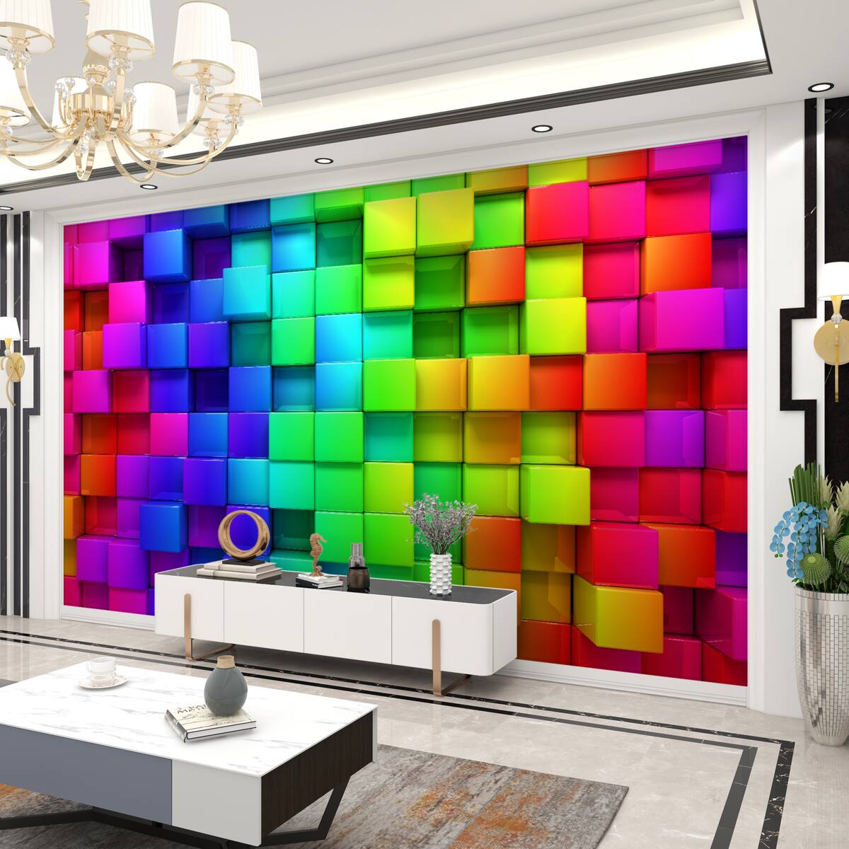 Fototapeta kostki świetlne w kolorach 3D