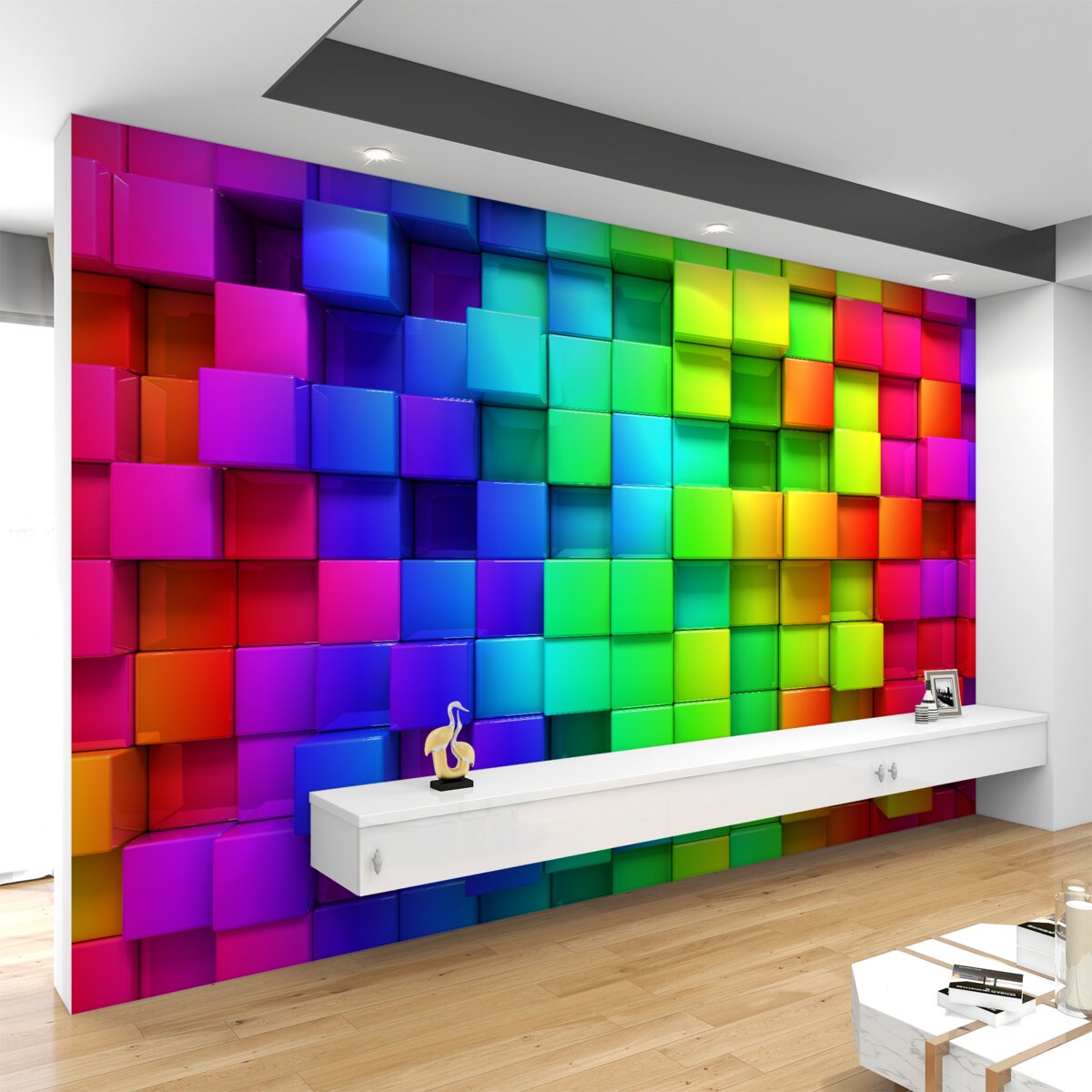 Fototapeta kostki świetlne w kolorach 3D