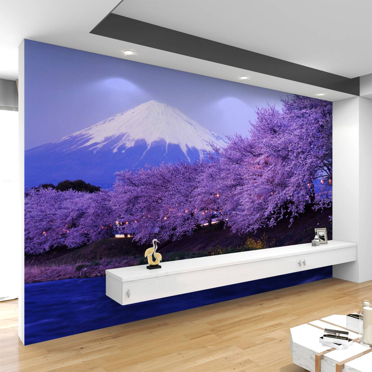 Fototapeta fioletowo kwitnące drzewa na tle Fuji