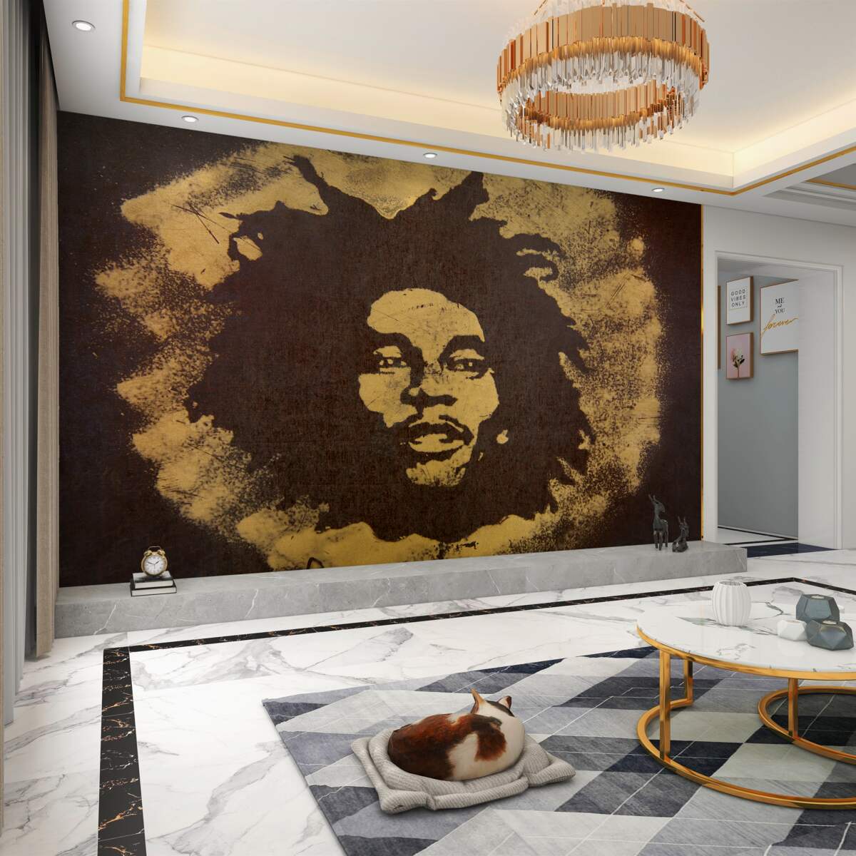 Fototapeta wizerunek mężczyzny z fryzurą afro na piasku