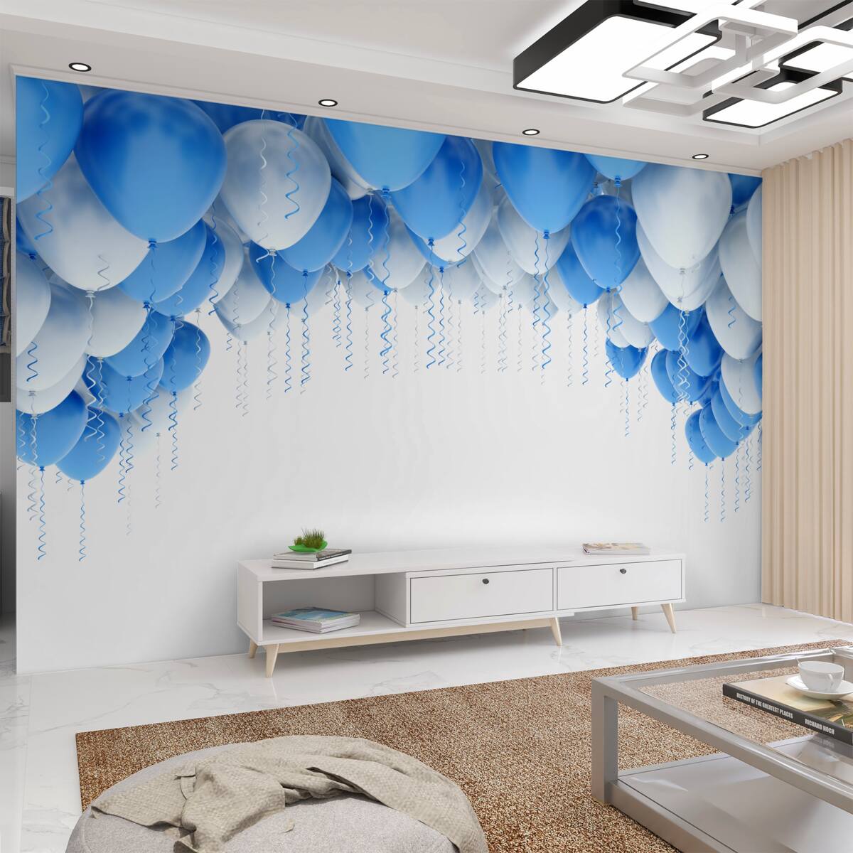 Fototapeta białe i niebieskie pływające balony