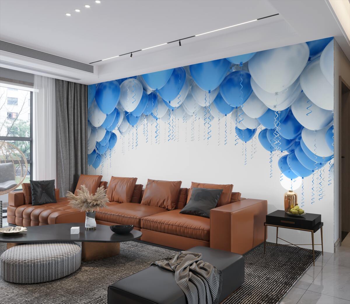 Fototapeta białe i niebieskie pływające balony