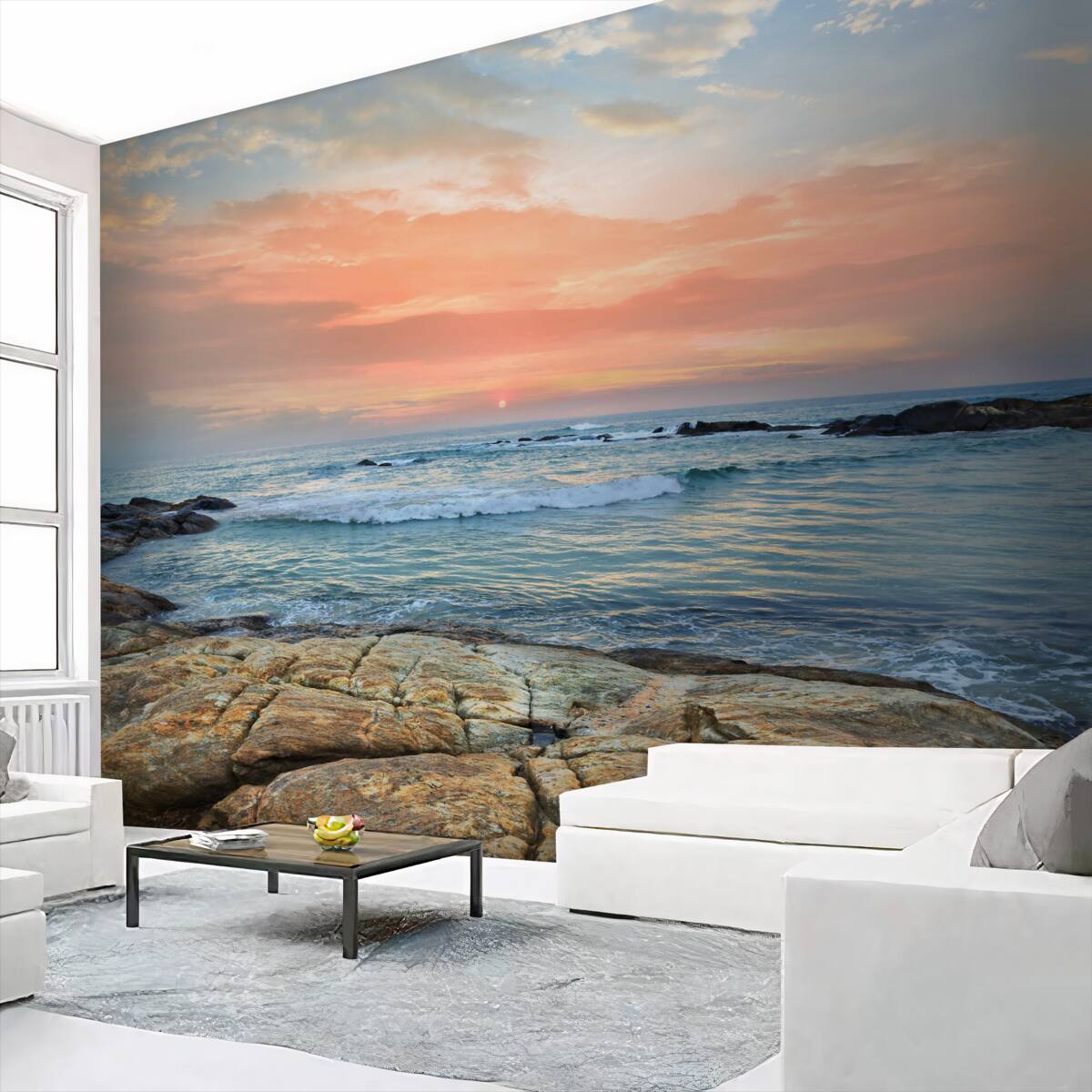 Fototapeta bezgraniczny ocean i różowy zachód słońca