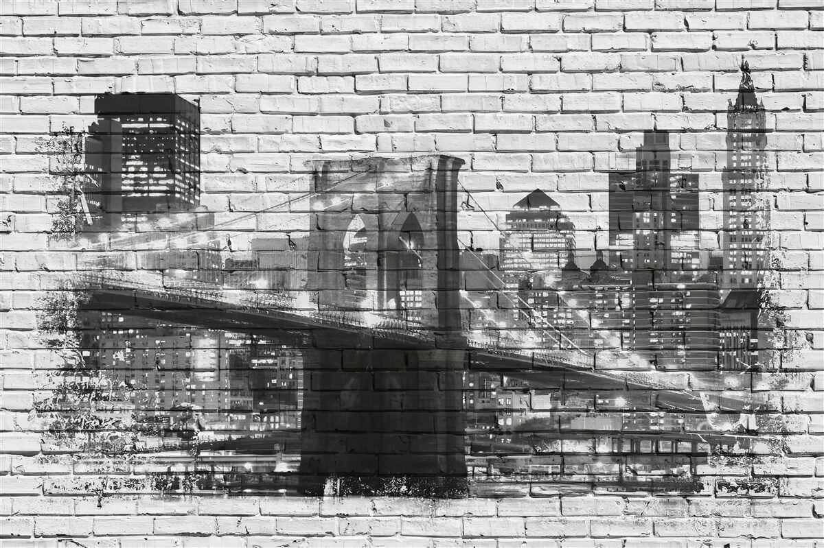 Fototapeta Most Manhattan z miastem na cegle