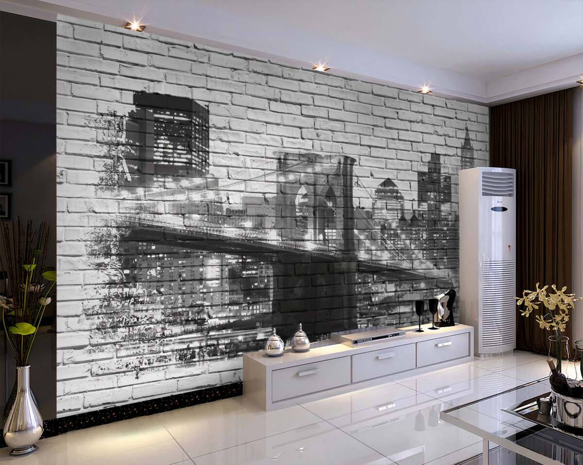Fototapeta Most Manhattan z miastem na cegle