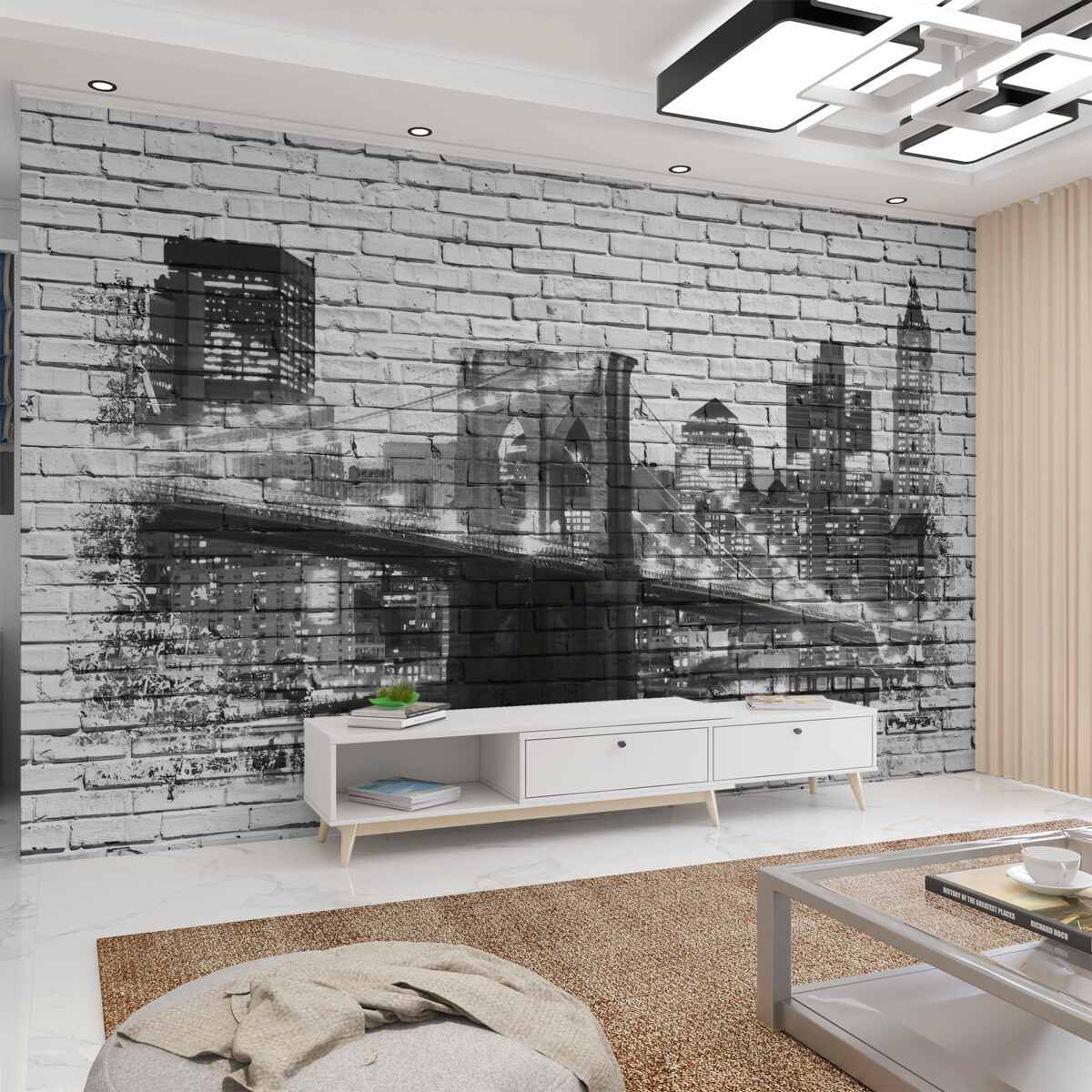 Fototapeta Most Manhattan z miastem na cegle