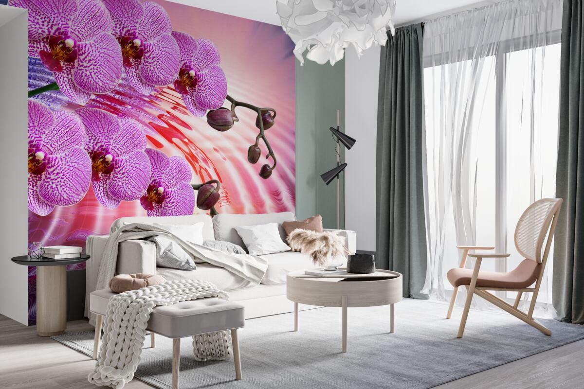 Fototapeta gałęzie liliowej orchidei lamparta w odbiciu