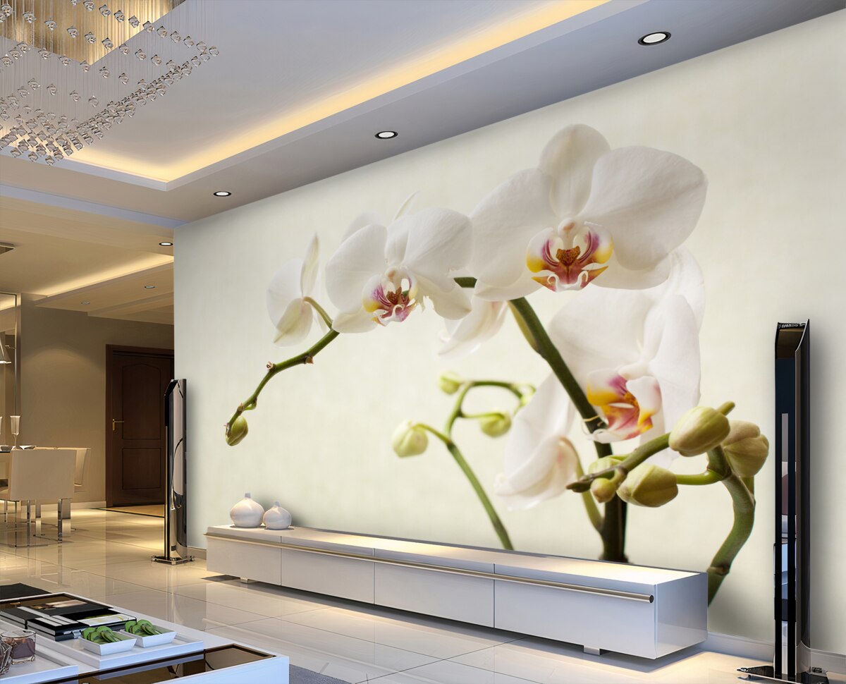 Fototapeta białe gałązki orchidei na jasnym tle