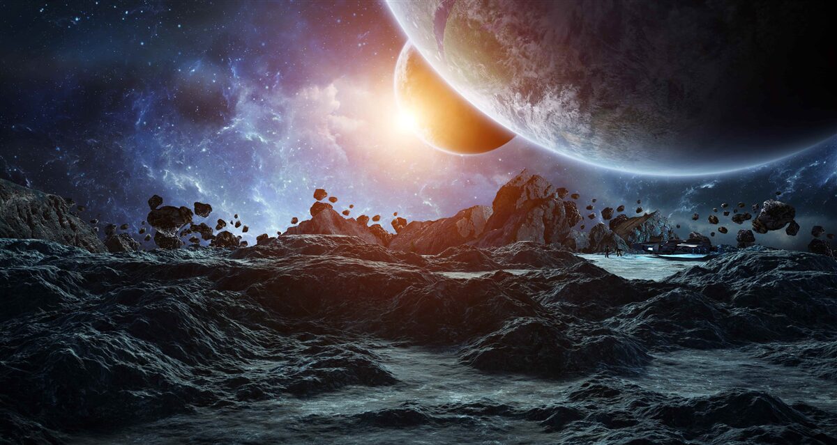 Fototapeta futurystyczny kosmiczny świat z planetami