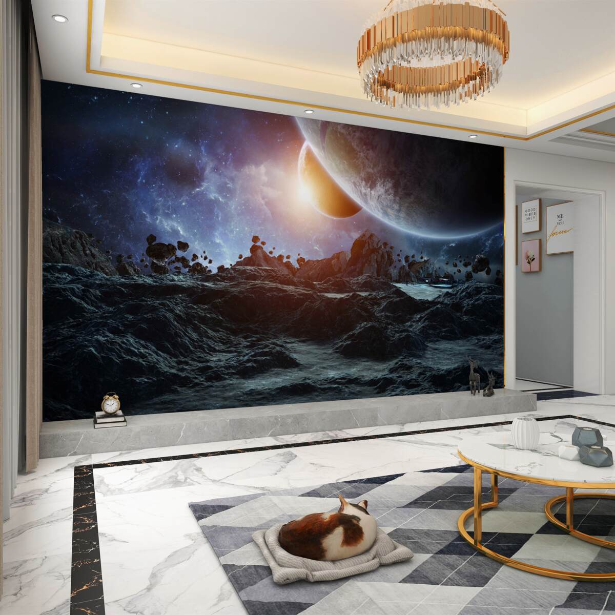 Fototapeta futurystyczny kosmiczny świat z planetami