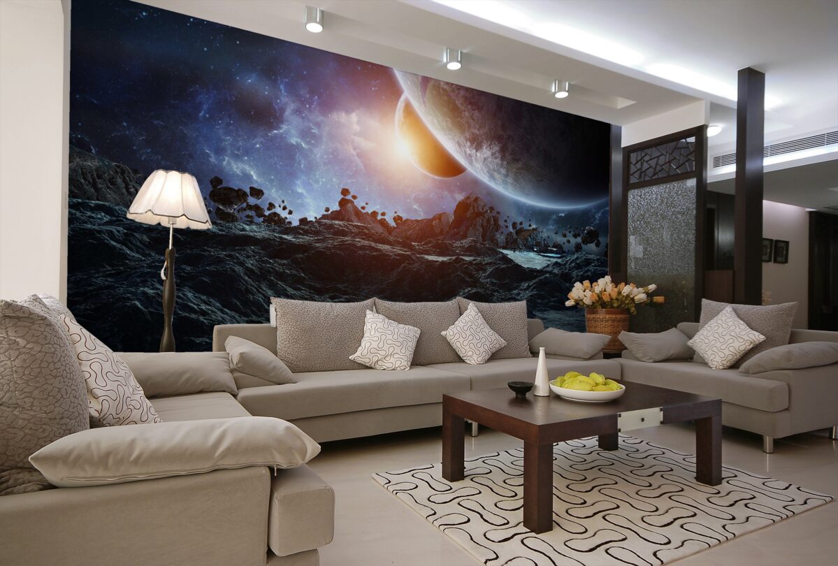 Fototapeta futurystyczny kosmiczny świat z planetami