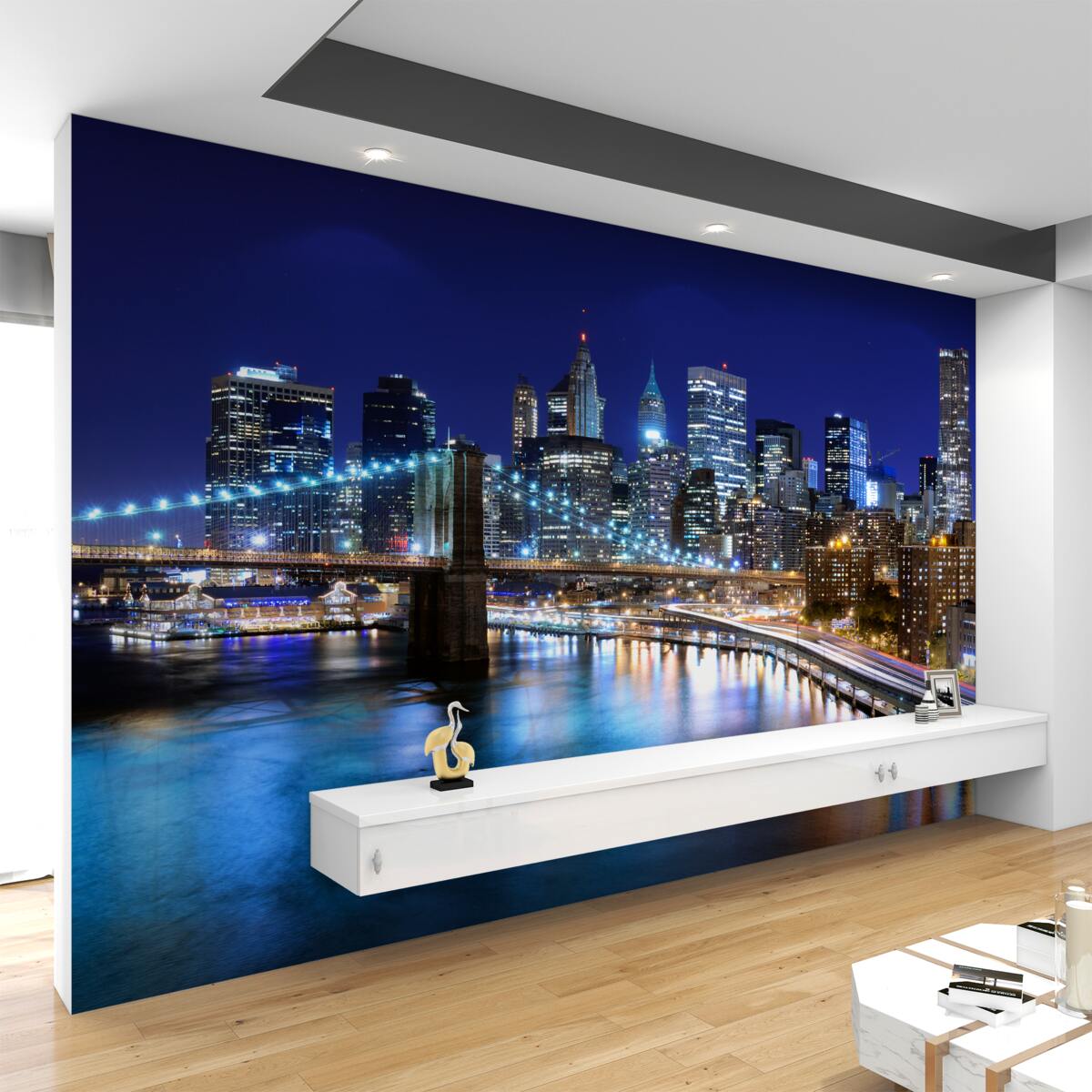 Fototapeta Molo na Manhattanie w nocy jest oświetlone