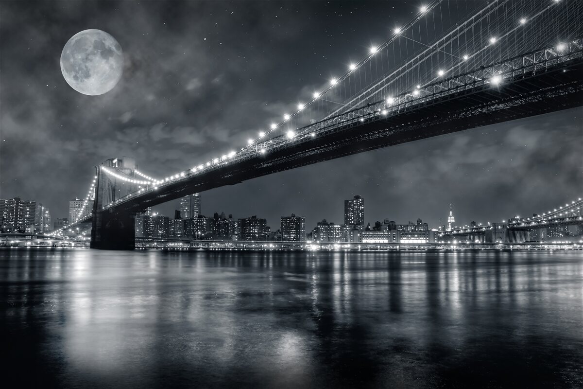 Fototapeta noc i podświetlony most Manhattan
