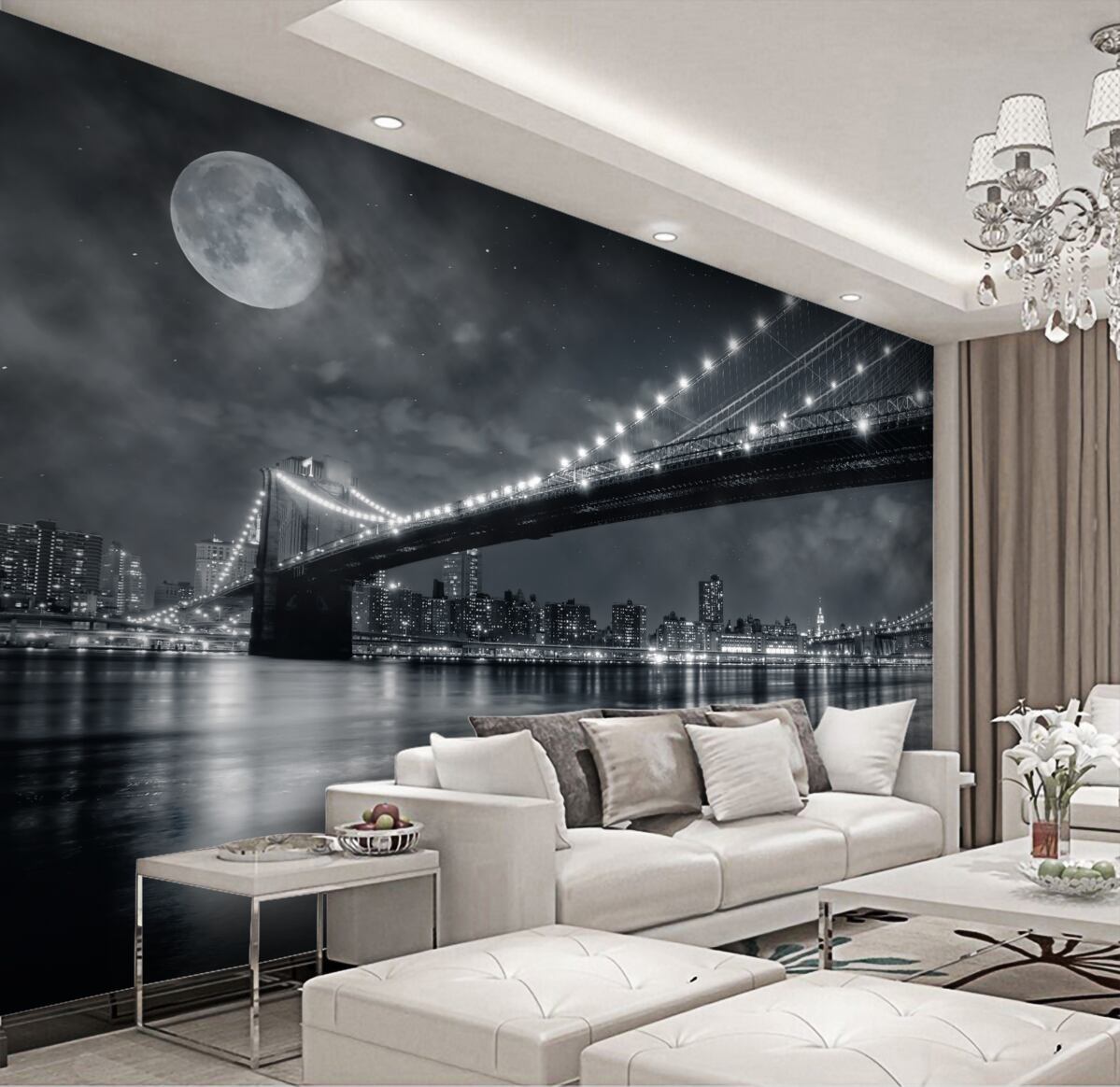 Fototapeta noc i podświetlony most Manhattan