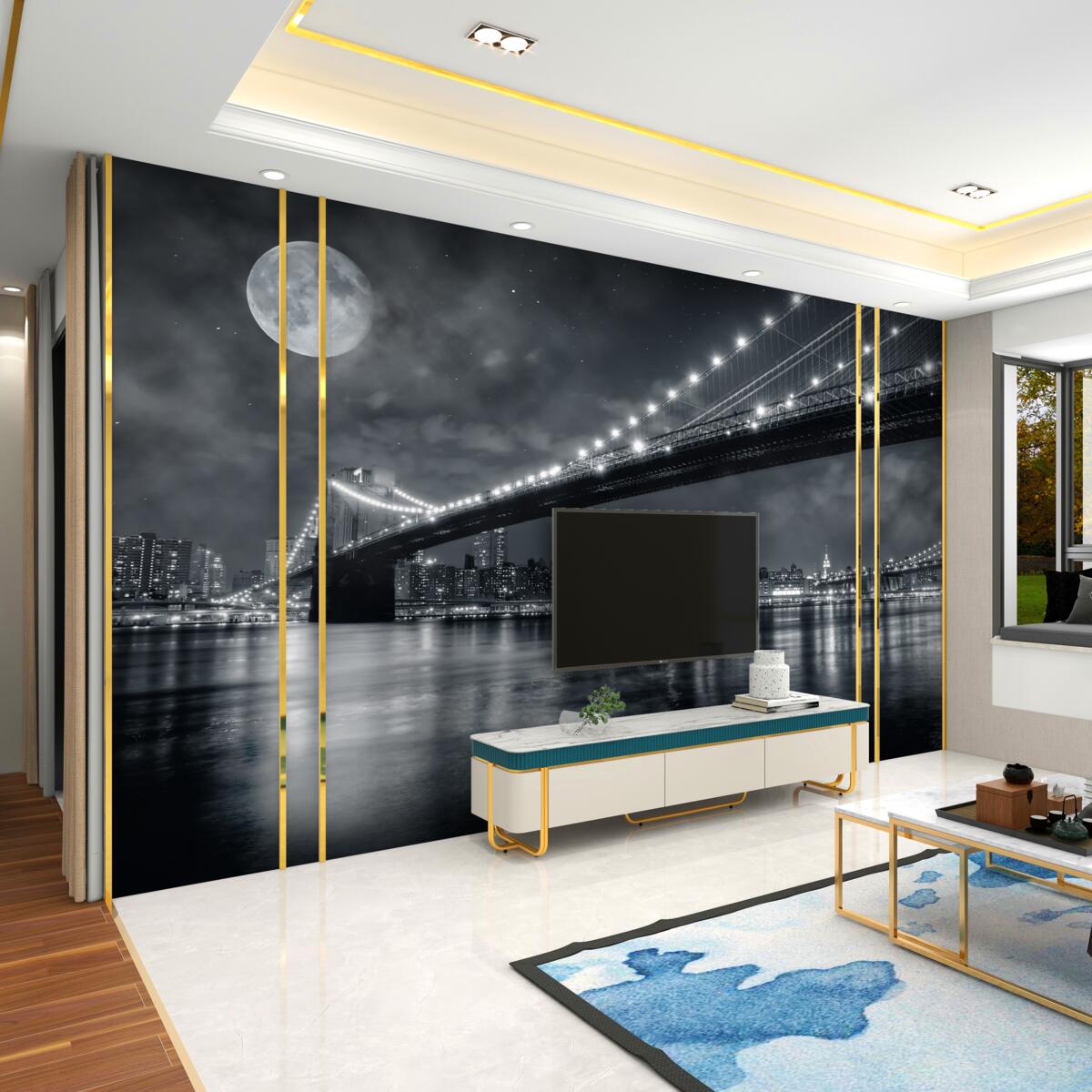 Fototapeta noc i podświetlony most Manhattan