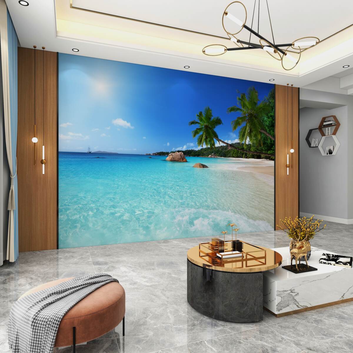 Fototapeta niebieska woda w pobliżu tropikalnej plaży