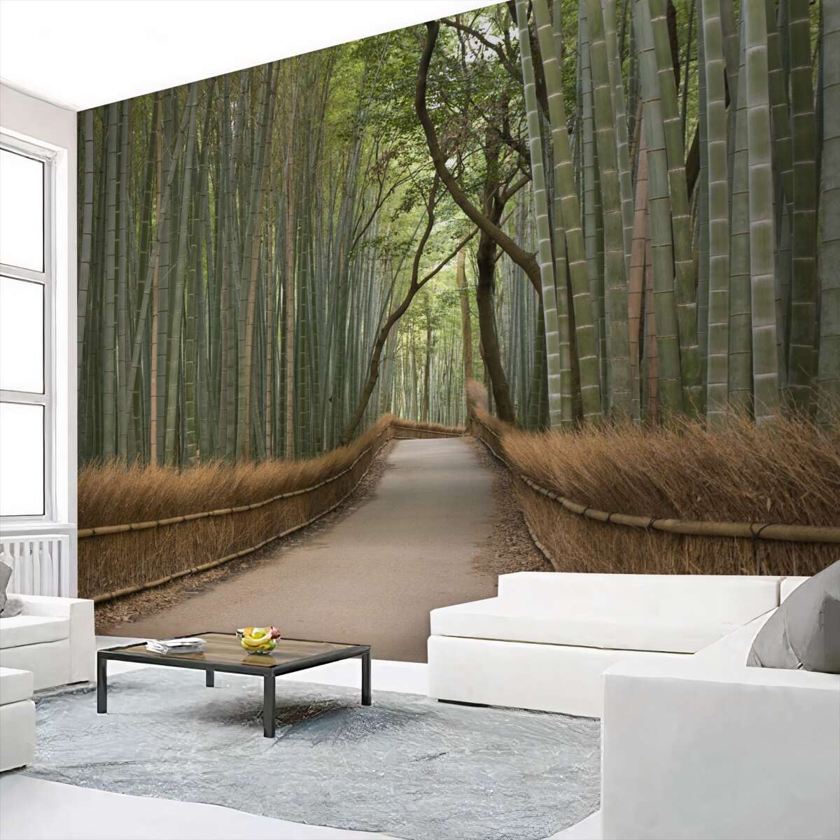 Fototapeta wąska, pusta ścieżka w bambusowym lesie