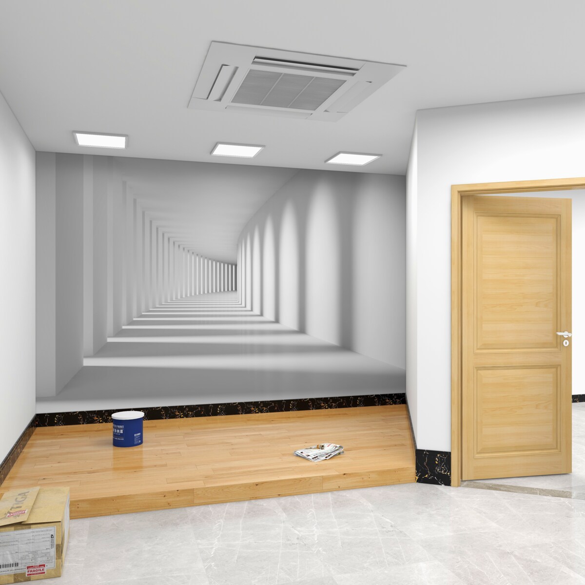Fototapeta tunel z okrągłymi łukami w jasnych kolorach