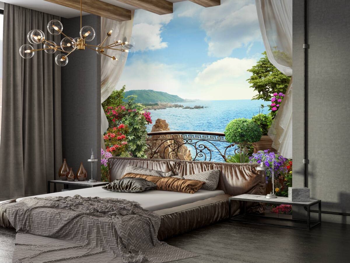 Fototapeta balkon z pięknym widokiem na ocean